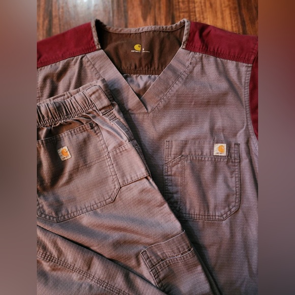Carhartt mens small top and bottom Top: slate/wine pants slate - Picture 2 of 3
